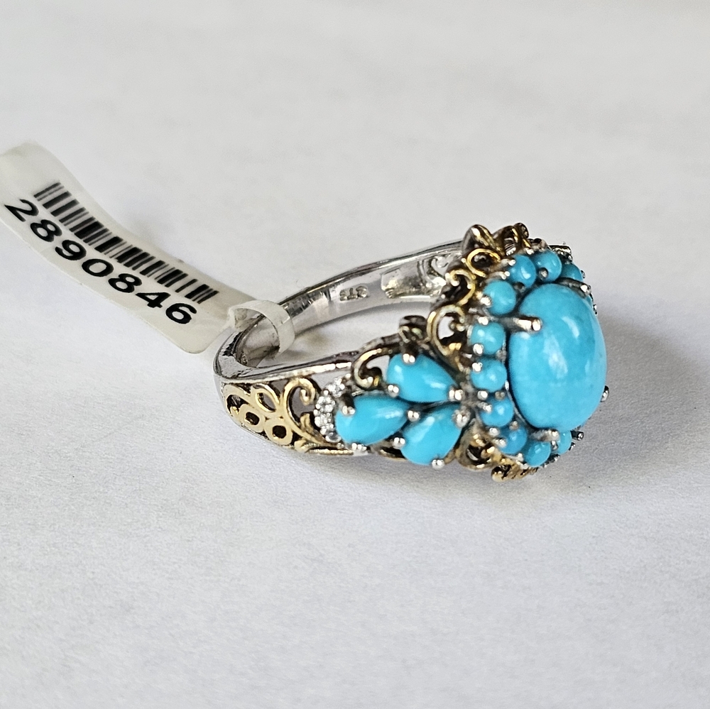 Genuine Sleeping Beauty Turquoise Ring 18K YG & 925! Sz 9! NWT - Picture 3 of 8
